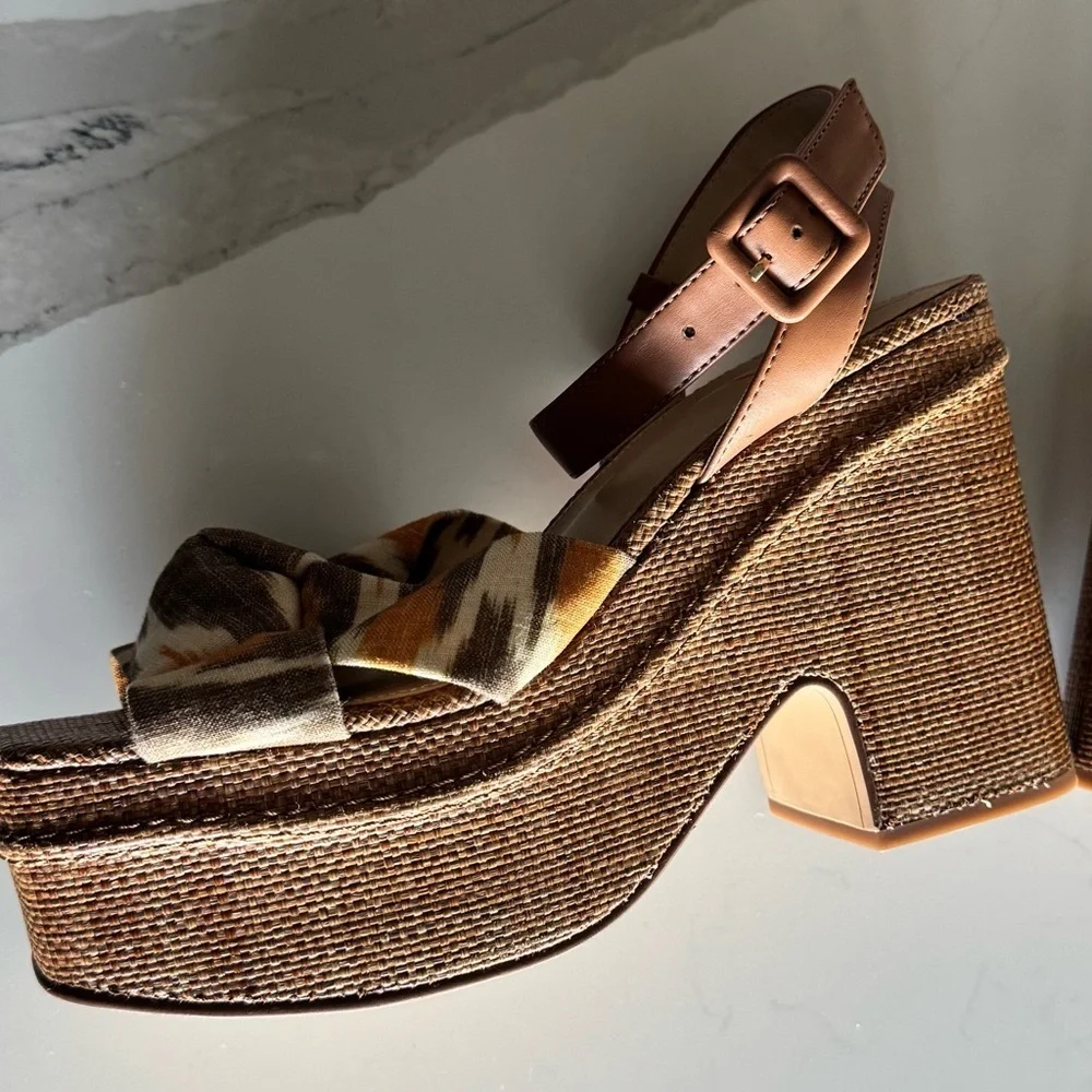 Sam Edelman Y2K Theresa Square Toe Ankle Strap Platform Sandals Heel Shoe 10